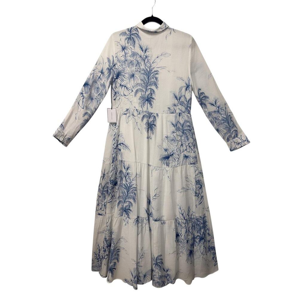 1.STATE Tropical Toile Print Tiered Maxi Shirtdress White Blue - Picture 3 of 6
